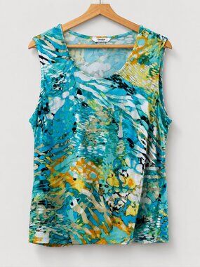 TanJay Teal Blue Abstract Print Sleeveless Tank Top XL